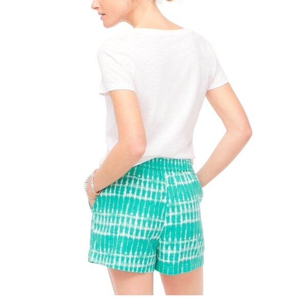 J.Crew Women Size XXS Green Tie-Dye Linen Blend Elastic Waist Short Shorts - Picture 9 of 13